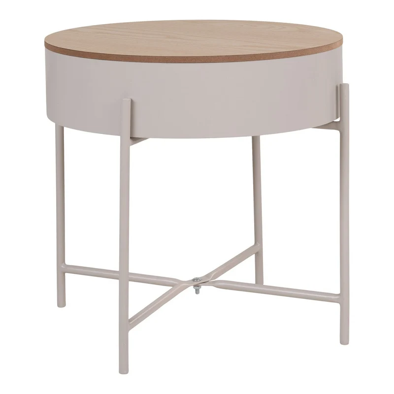 House Nordic Beistelltisch Sisco – Stahl und MDF in Beige/Hellgrau, Ø 40 cm