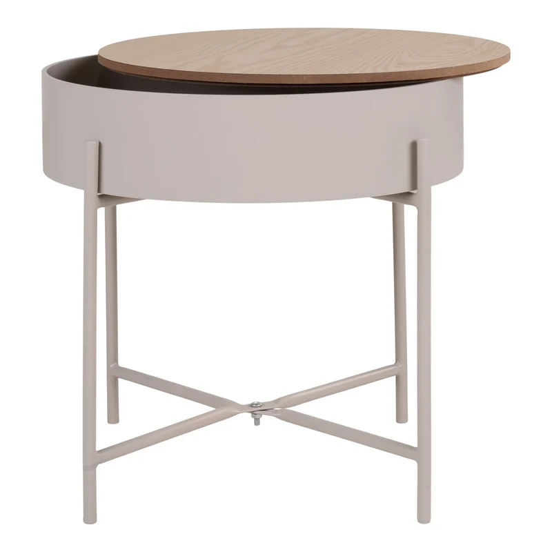 House Nordic Beistelltisch Sisco – Stahl und MDF in Beige/Hellgrau, Ø 40 cm