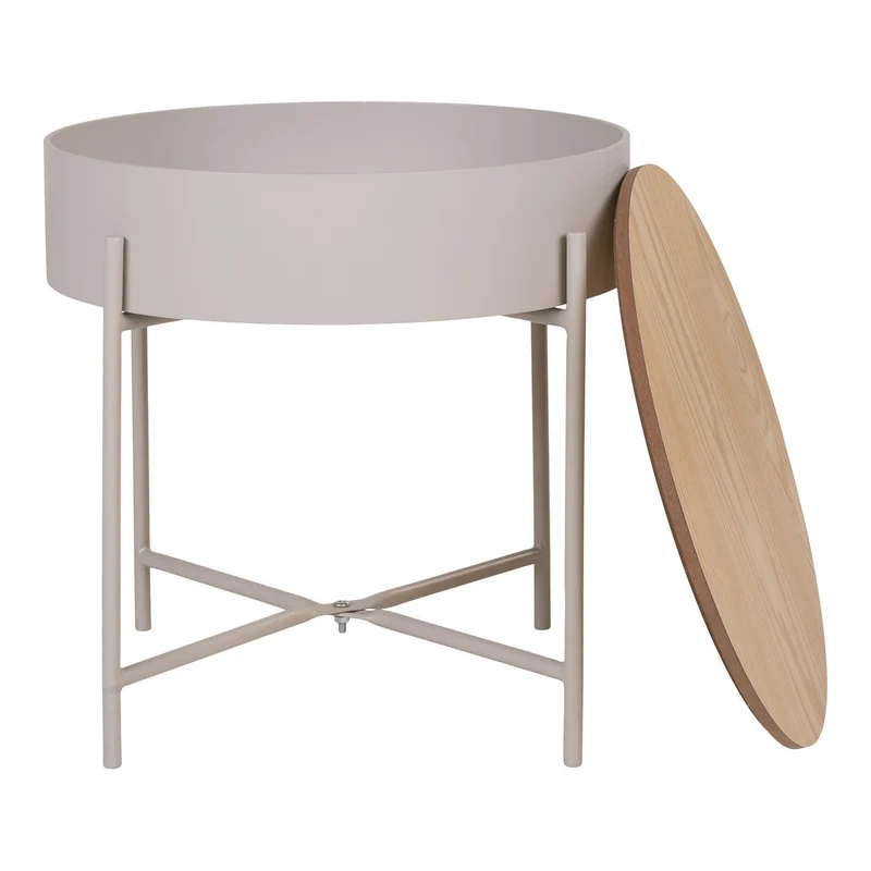 House Nordic Beistelltisch Sisco – Stahl und MDF in Beige/Hellgrau, Ø 40 cm
