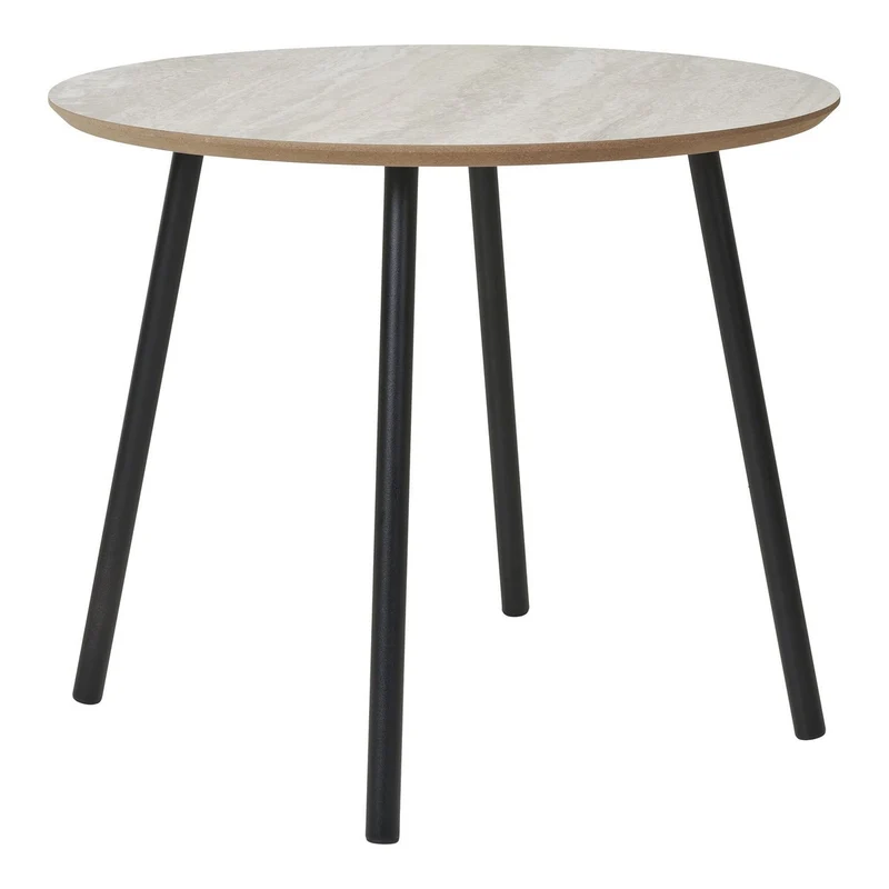 House Nordic Couchtisch Aalst – Travertinoptik und schwarzer Stahl, Ø 55 cm