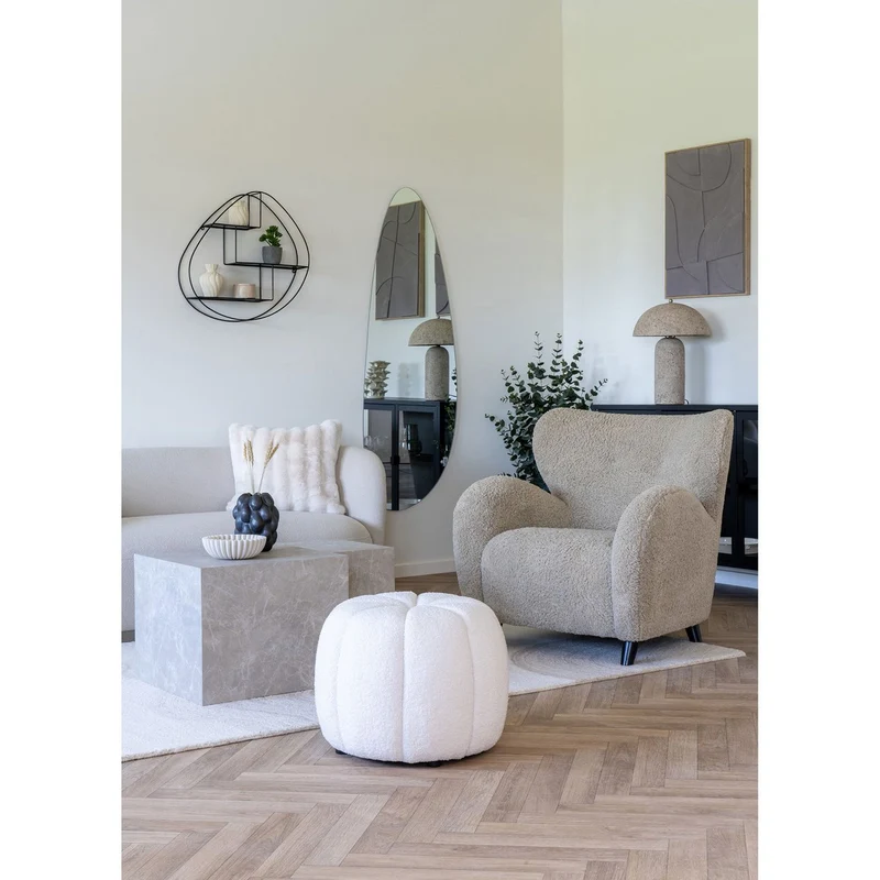 House Nordic Pouf Paisley – gebrochenes Weiß, 48 × 48 × 38 cm