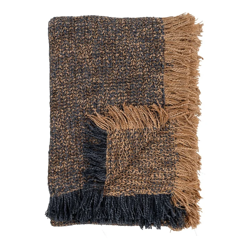 House Nordic Wohndecke Ely – blau/gelb, Baumwolle, Polyester, 130 × 170 cm