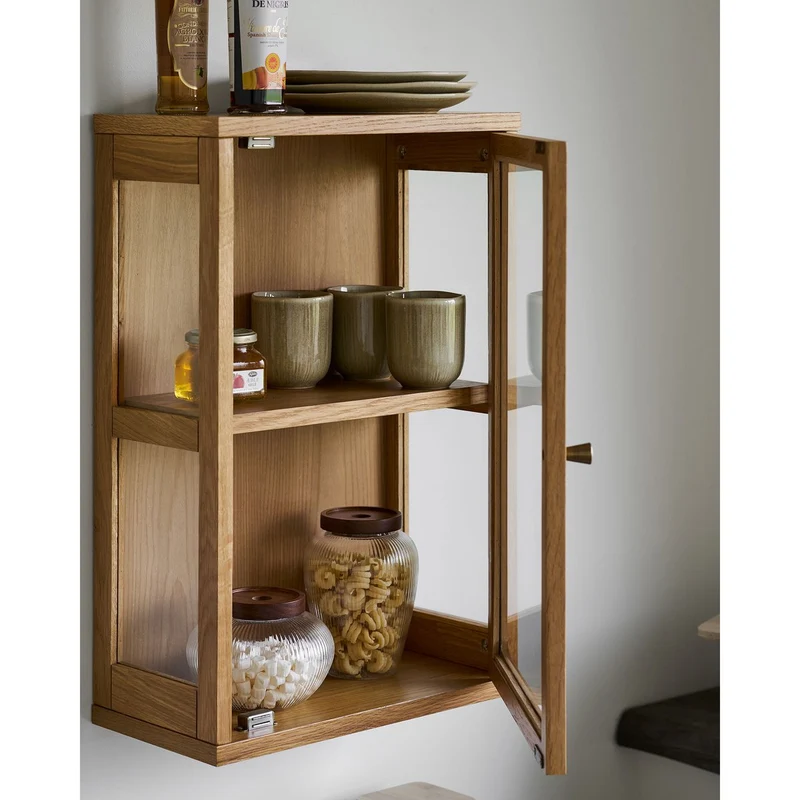 House Nordic Wandschrank Zamora – Eiche/Eichenfurnier/gehärtetes Glas, natur, 20 × 40 × 60 cm