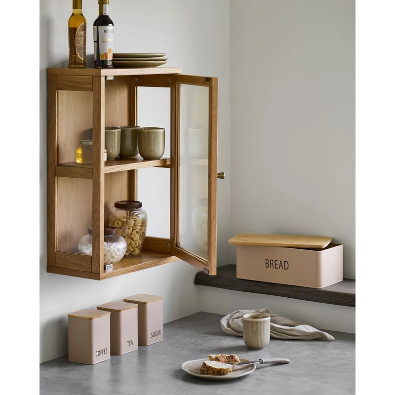 House Nordic Wandschrank Zamora – Eiche/Eichenfurnier/gehärtetes Glas, natur, 20 × 40 × 60 cm