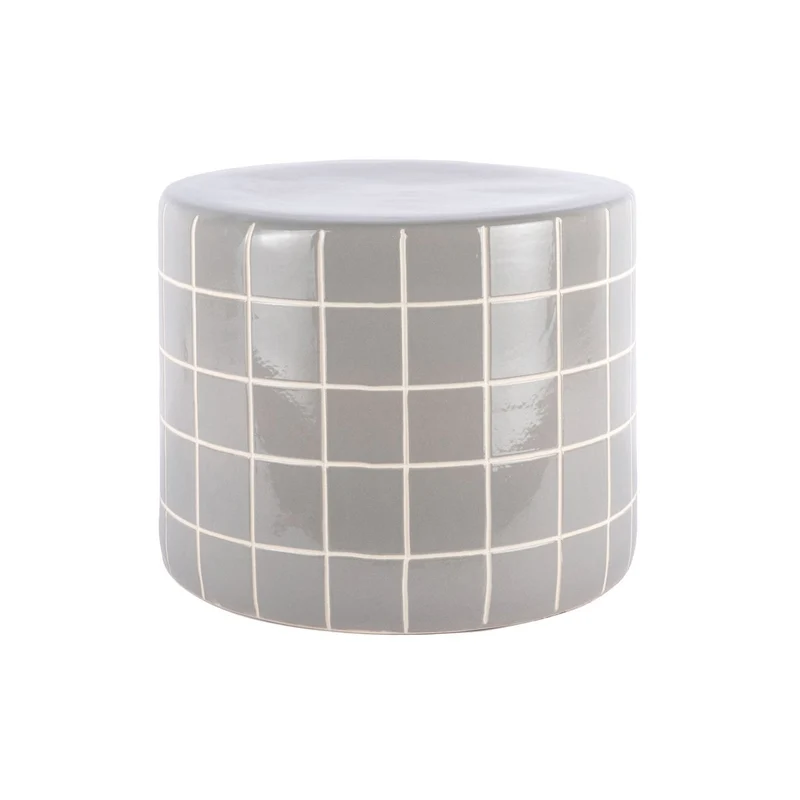 Leitmotiv Beistelltisch Retro Tiles Low – Keramik-Look mit grafischem Raster, Ø ca. 42 cm, Höhe ca. 34 cm