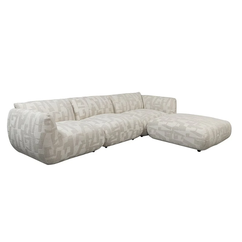 Pole to Pole Sofa Amsterdam 4-Sitzer mit Ottomane – Weiß Glyphen, 300 × 168 cm