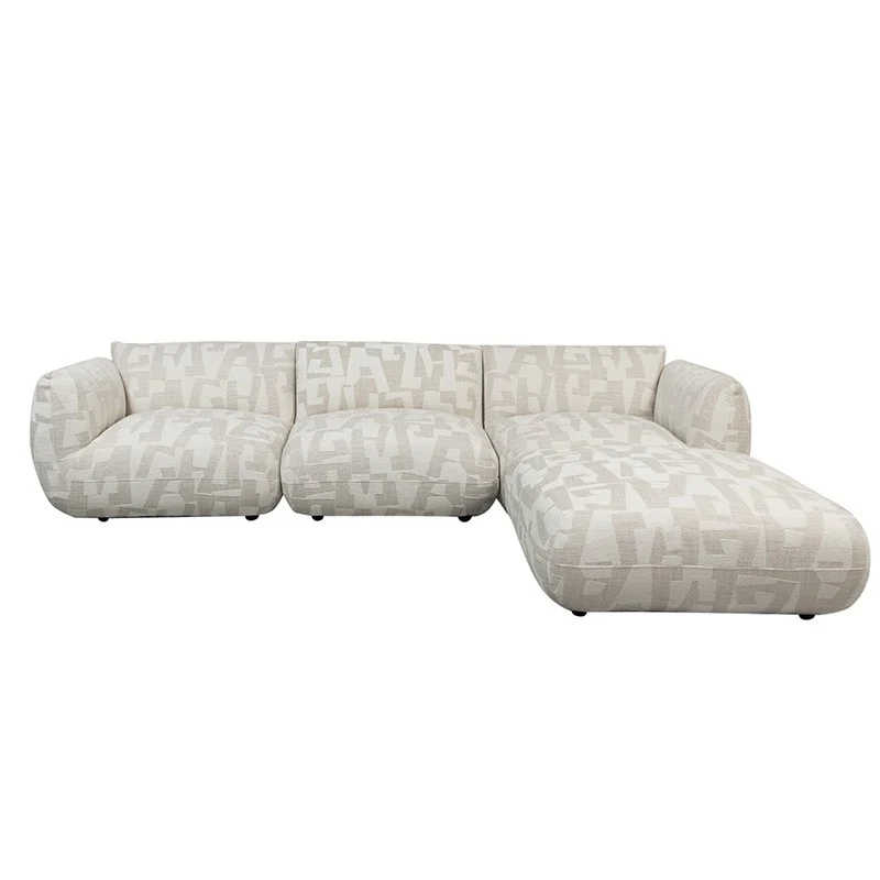 Pole to Pole Sofa Amsterdam 4-Sitzer mit Ottomane – Weiß Glyphen, 300 × 168 cm