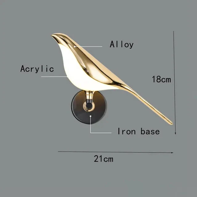 Postmodern Bird Led Wall Lamp Acrylic Bedroom Bedside Wall Sconce Hallway Aisle Staircase Indoor Wall Light Fixtures