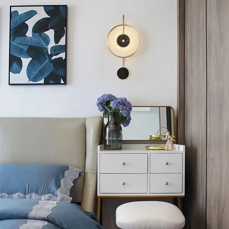 Modern marble copper wall lamp Nordic creative living room bedroom bedside wall light restaurant Aisle indoor lighting fixtures