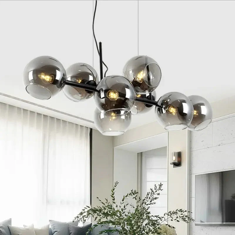 Nordic creative bedroom dining room chandelier modern minimalist long living room magic bean glass molecular bubble chandelier