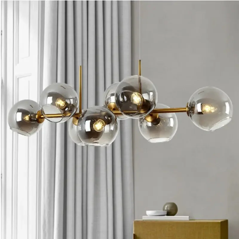 Nordic creative bedroom dining room chandelier modern minimalist long living room magic bean glass molecular bubble chandelier