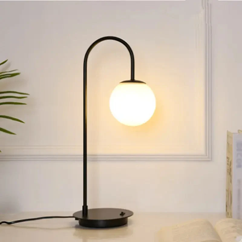 Nordic hotel guest room table lamp golden light luxury living room study bedroom bedside glass ball table lamp