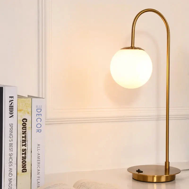 Nordic hotel guest room table lamp golden light luxury living room study bedroom bedside glass ball table lamp