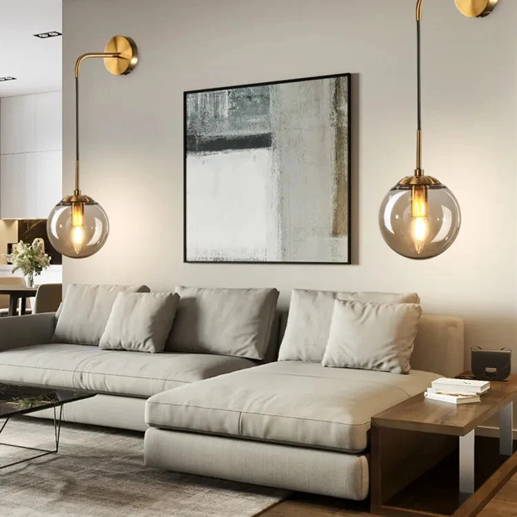 Postmodern ball glass wall lamp simple personality Nordic corridor balcony lamp living room bedroom bed bubble lamp
