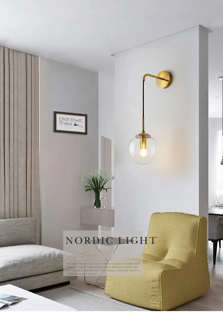 Postmodern ball glass wall lamp simple personality Nordic corridor balcony lamp living room bedroom bed bubble lamp