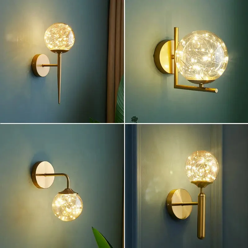 Nordic magic bean wall lamp bedroom bedside lamp warm romantic light luxury living room starry background wall lamp