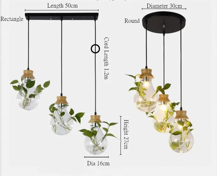 Bedroom Restaurant Bar Pastoral Design Plant Wood Glass Pendant Light