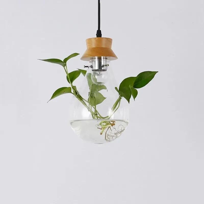 Bedroom Restaurant Bar Pastoral Design Plant Wood Glass Pendant Light