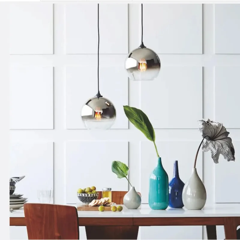 Bronze silver Gold Nordic gradient glass ball pendant light