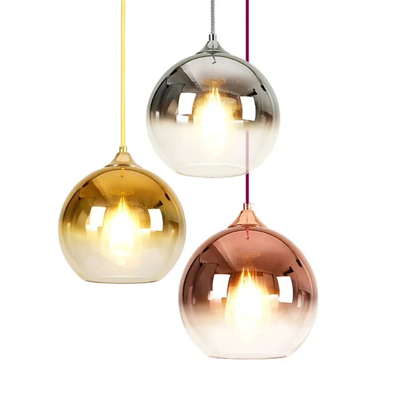 Bronze silver Gold Nordic gradient glass ball pendant light