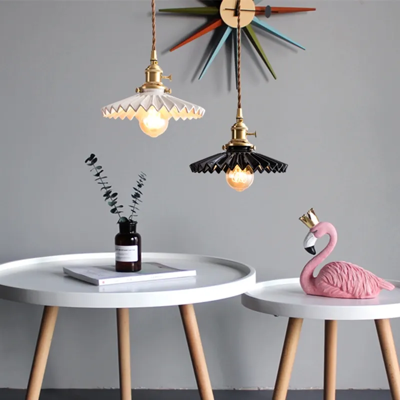Japanese style retro simple dining room bedroom bedside bar hotel apartment brass ceramic chandelier