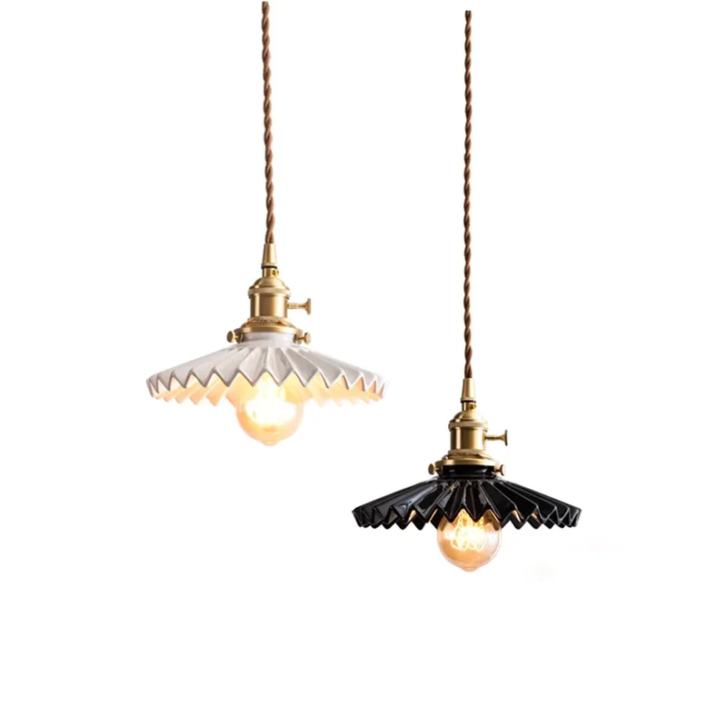 Japanese style retro simple dining room bedroom bedside bar hotel apartment brass ceramic chandelier