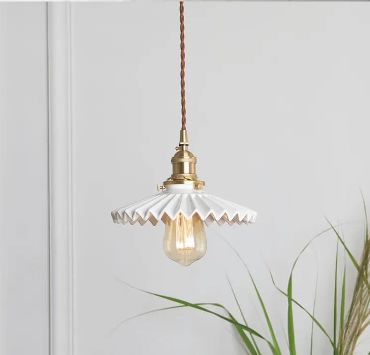 Japanese style retro simple dining room bedroom bedside bar hotel apartment brass ceramic chandelier