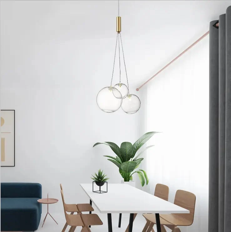 Nordic style dining room chandelier bedroom net red ins simple creative living room glass ball bubble lamp