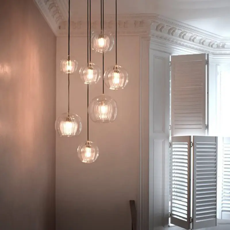 Nordic minimalist bedside glass lamp bedroom creative restaurant bar single-head small chandelier staircase chandelier