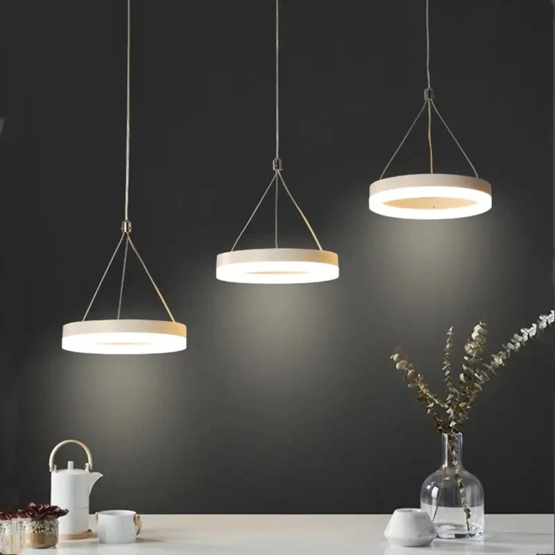 Modern remote control acrylic Dimmable Pendant Lights with three heads ring for living room Kitchen indoor led lighting decor
