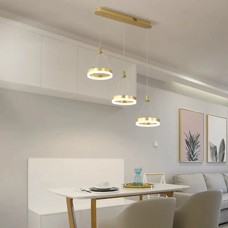 Modern remote control acrylic Dimmable Pendant Lights with three heads ring for living room Kitchen indoor led lighting decor