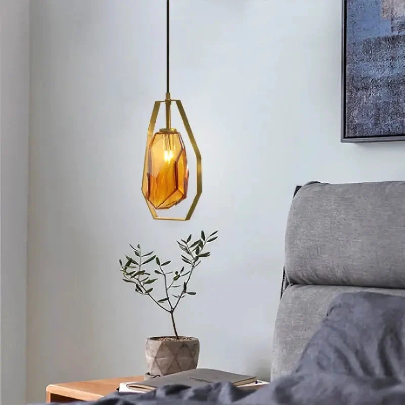 Europe Crystal Amber Glass Pendant Light