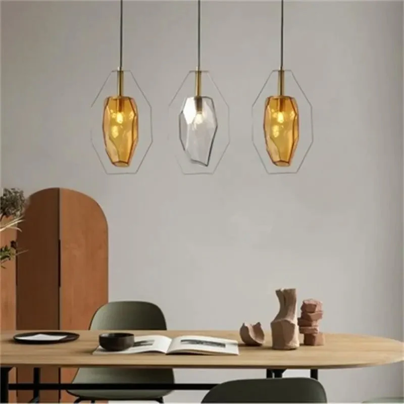 Europe Crystal Amber Glass Pendant Light