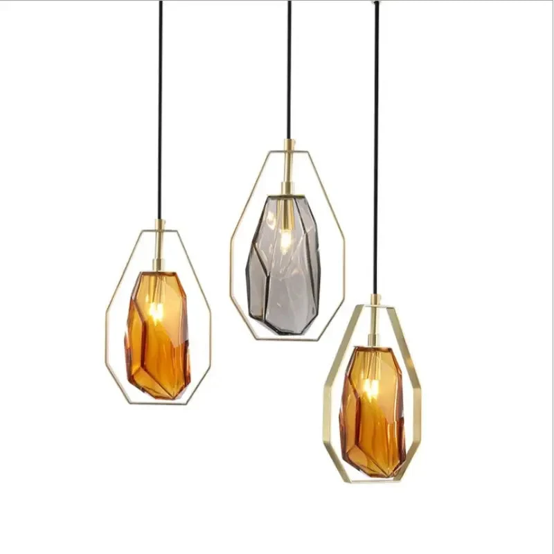 Europe Crystal Amber Glass Pendant Light