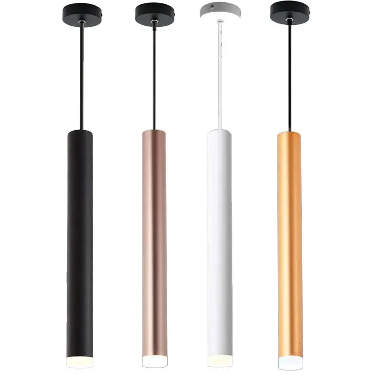 Modern LED Pendant Long Tube Black White Rose Golden Lamp Island Bar Counte Shop Room Kitchen Fixtures Hanglamp Luminaire Light