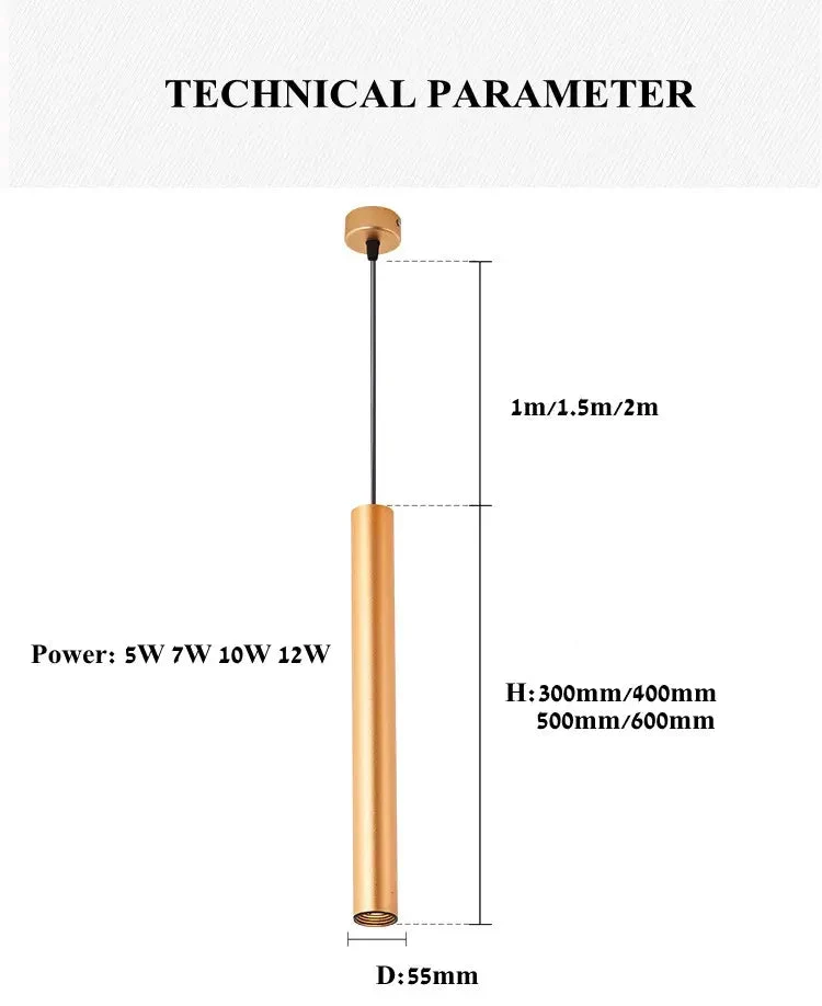 Modern LED Pendant Long Tube Black White Rose Golden Lamp Island Bar Counte Shop Room Kitchen Fixtures Hanglamp Luminaire Light