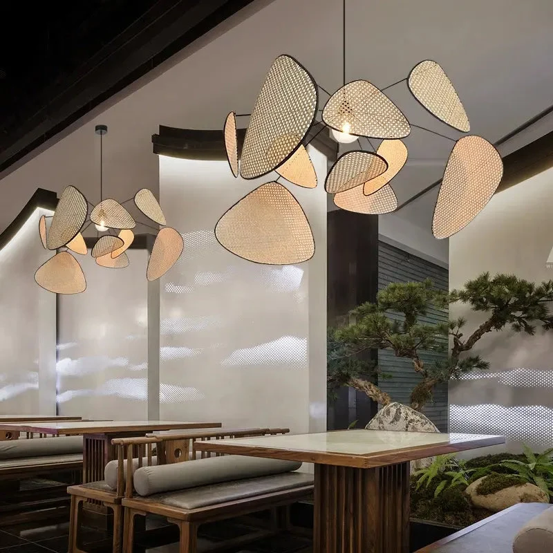 Wabi-Sabi Chandelier Japanese Zen Designer Bamboo Rattan Art Pendant Light Modern Hotel Homestay Classic Restaurant Lighting