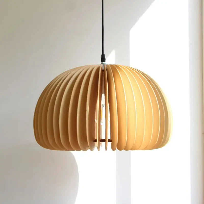 Vintage Japanese Simple Wooden Pumpkin Chandelier Bedroom Bed Light Creative Restaurant Guest House Pendant Lights