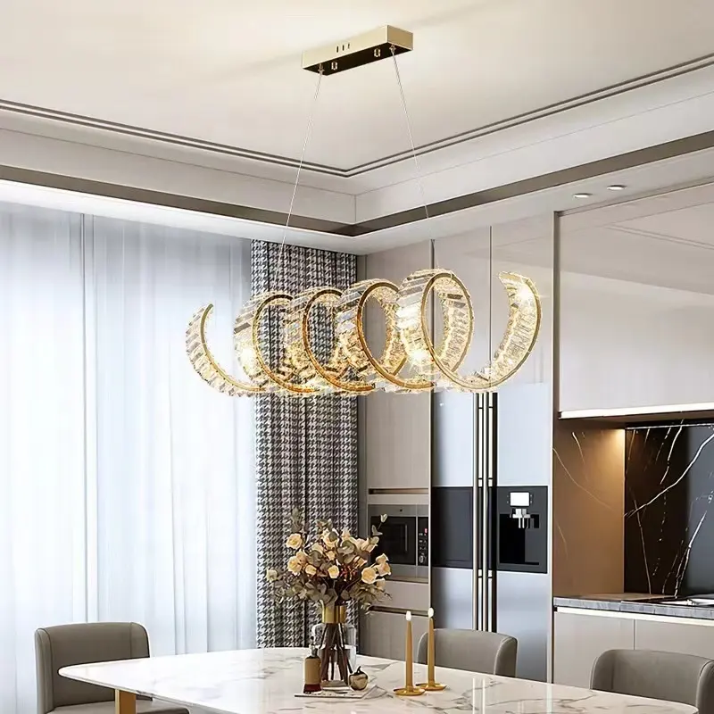 Nordic Light Luxury Crystal Chandeliers & Pendant Lights Postmodern High-End Hotel Villa Restaurant Gold Ring Hanging Light