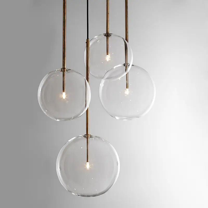 Nordic creative geometric chandelier personality glass round restaurant cafe bar table lamp bedroom single head chandelier