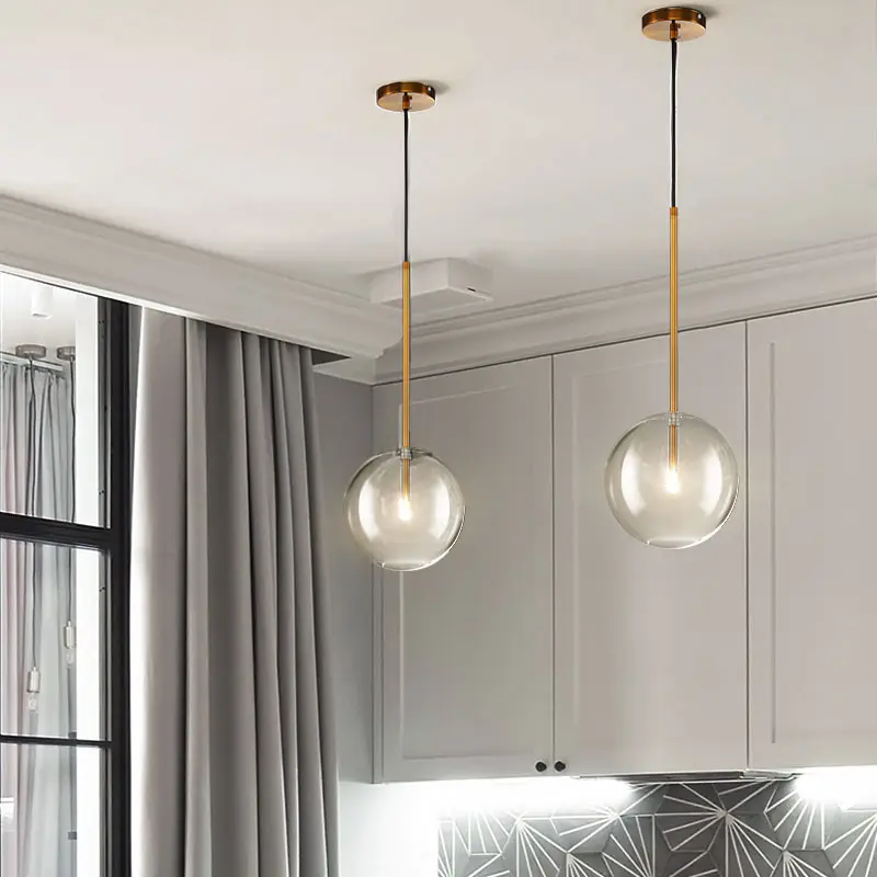 Nordic creative geometric chandelier personality glass round restaurant cafe bar table lamp bedroom single head chandelier