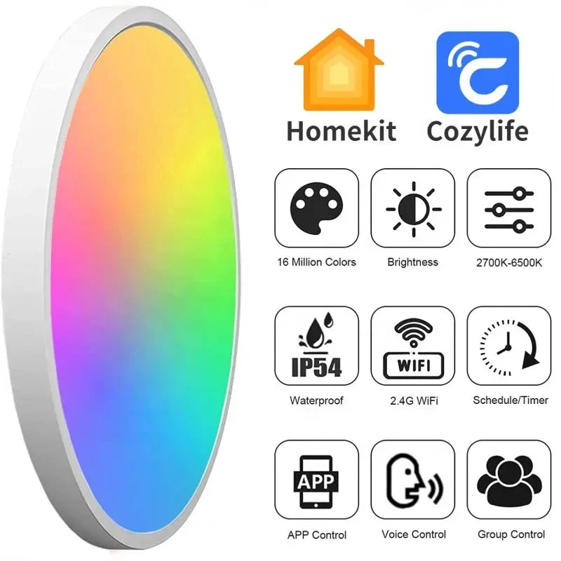 Smart Wifi LED ceiling lamp APP scan code directly connected to remote Alexa voice control time switch 24W ceiling light