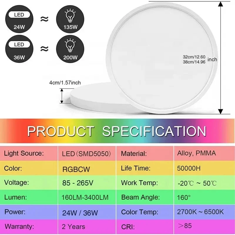 Smart Wifi LED ceiling lamp APP scan code directly connected to remote Alexa voice control time switch 24W ceiling light