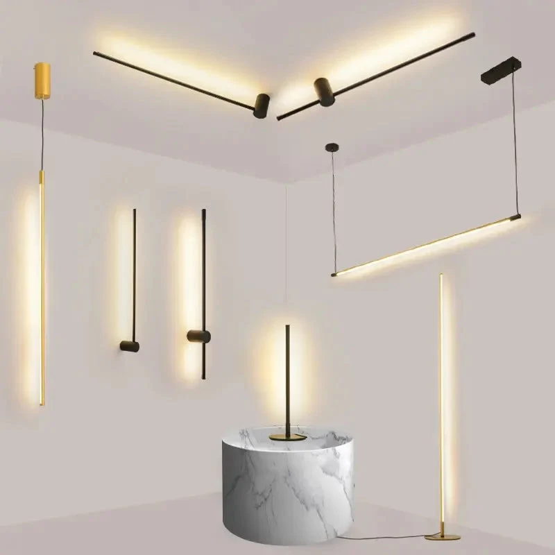 Modern Minimalist Line Pendant lights LED table lamp Nordic Living Room Background Wall lamp Bedroom Bedside Floor Lamp Fixtures