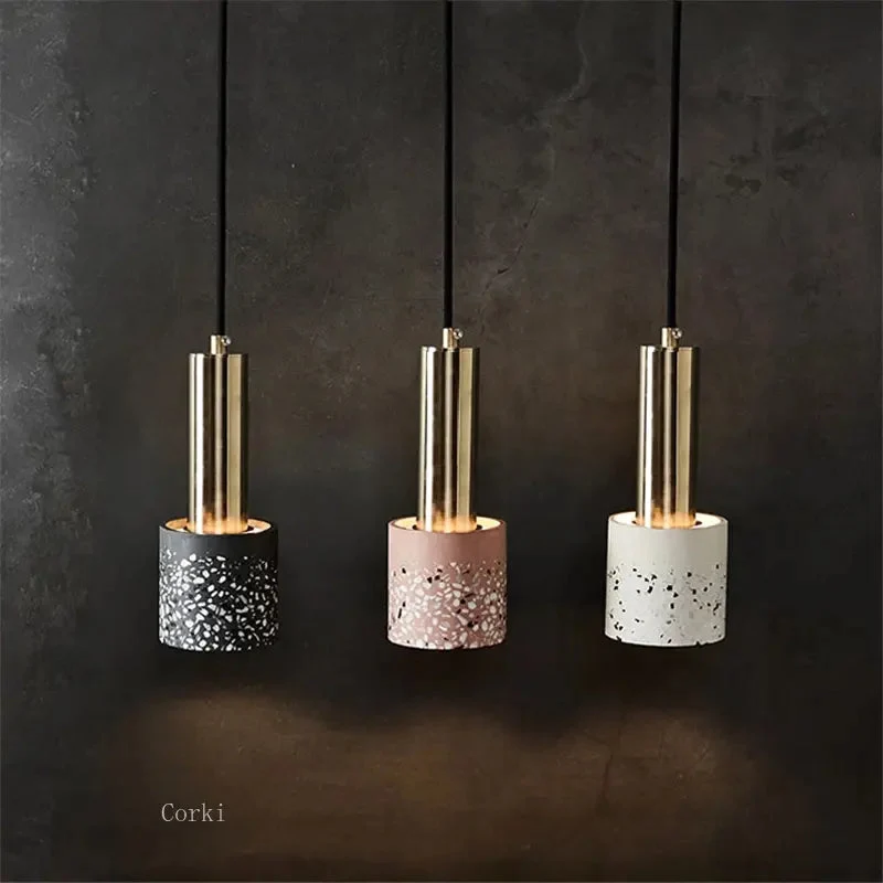 Modern Minimalist Terrazzo Cement Pendant Light Concrete Hanging Lamp Marble Light Nordic Restaurant Bedside Corridor Luminaire