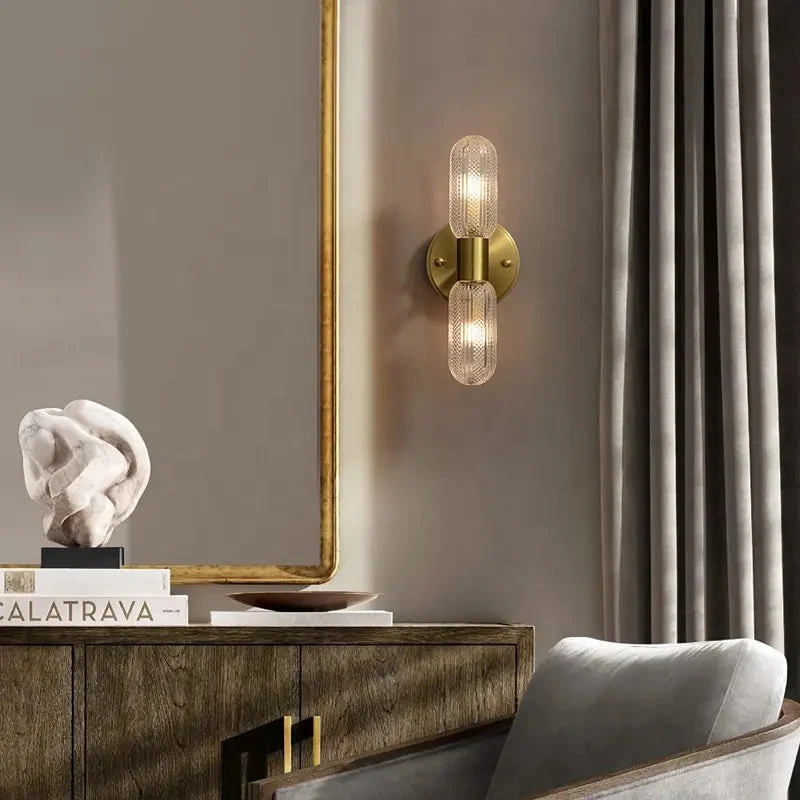Postmodern brass wall lights creative Bedroom Bedside living room wall lamps indoor Staircase Aisle All Copper glass Wall Lamps