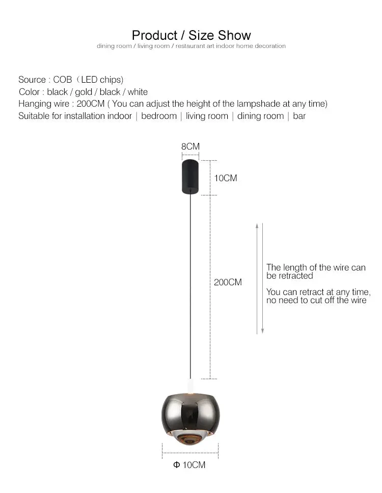 Nordic LED Bedroom Chandelier Modern Gold Black Pendant Lights Telescopic Wire Dining Room Restaurant Bar Decor Hanging Lamp