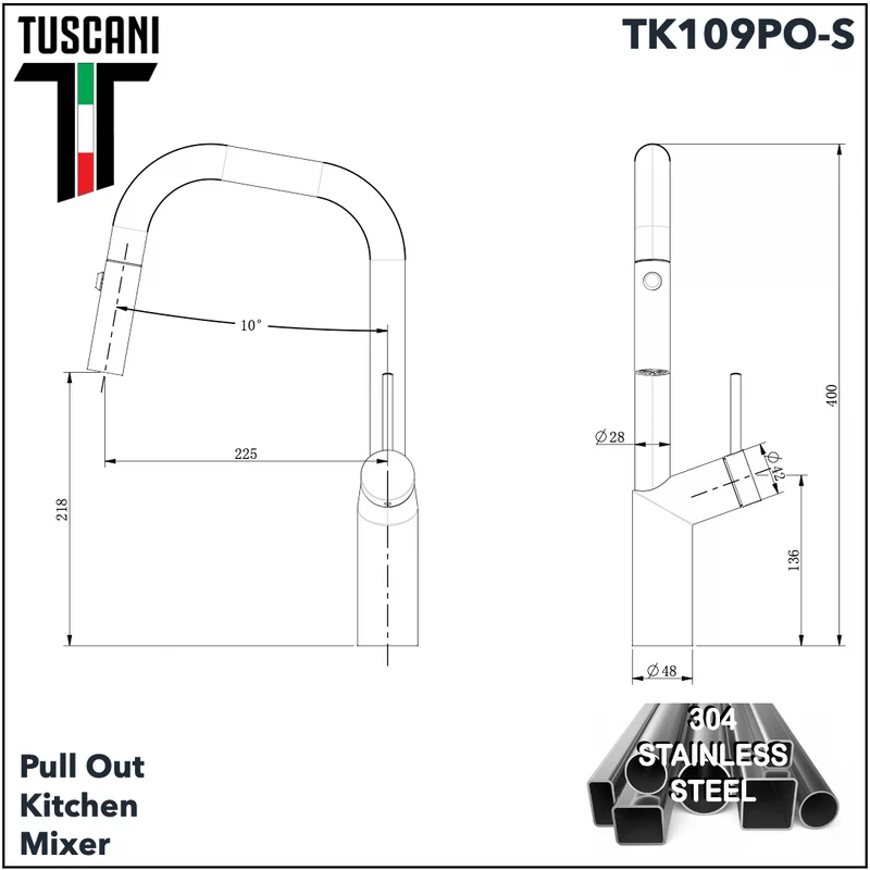 TK109PO-S - Pull Out Kitchen Mixer