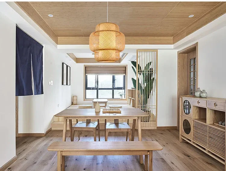 Modern Bamboo Hand Woven Bamboo Art Chandelier E27 Dining Room Bamboo Lantern Pendant Light Bedroom Cafe Vintage Hang Lamp