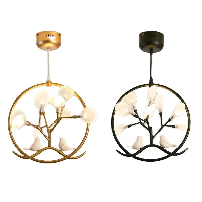 Nordic Design Tree Branch Chandelier Bird Cage Lamp Fixture Indoor Home Kitchen Dining Room Restaurant LED Bedroom Iron